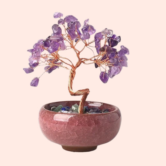 Arbre de Vie en améthyste naturelle et fil de cuivre – symbole de sérénité et d’intuition – décoration spirituelle Aura Cristal