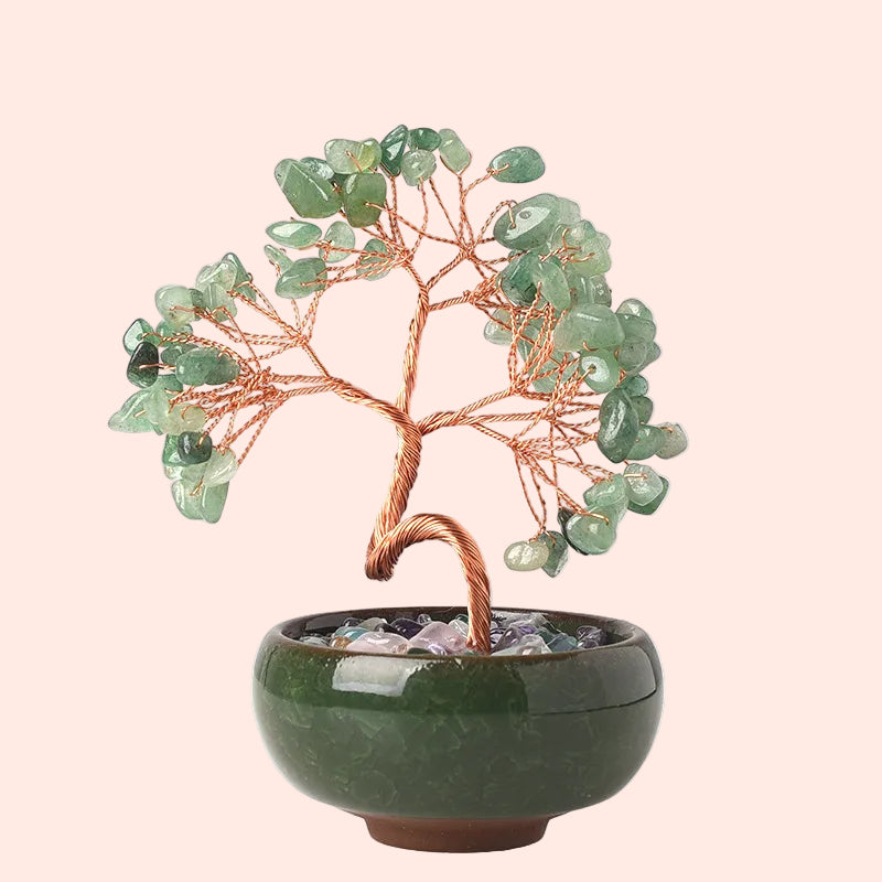 Arbre de Vie en aventurine naturelle et fil de cuivre – pierre de chance et de prospérité – Aura Cristal
