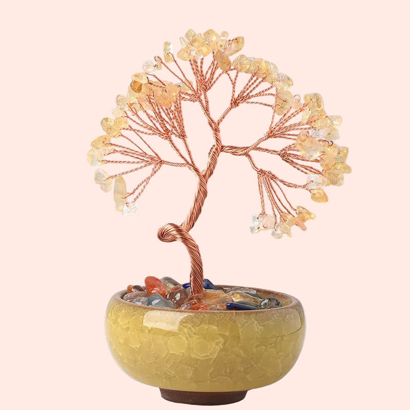 Arbre de Vie en citrine naturelle et fil de cuivre – pierre de joie et d’abondance – décoration feng shui Aura Cristal