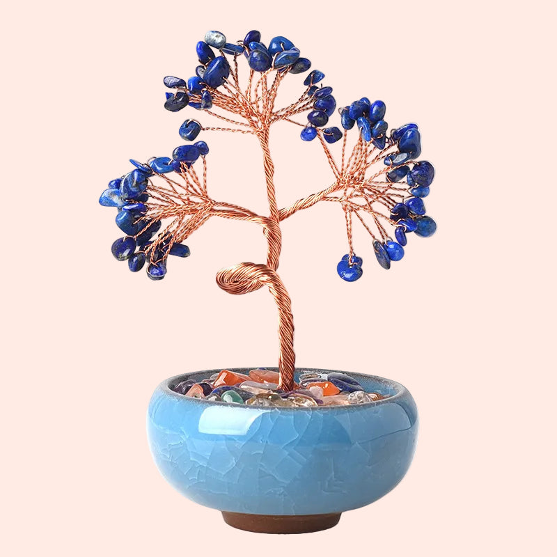 Arbre de Vie en lapis lazuli naturel et fil de cuivre – pierre de sagesse et de vérité – décoration énergétique Aura Cristal