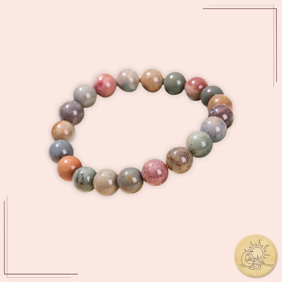 Bracelet en Agate Paysage naturelle Aura Cristal â bijou unisexe en perles rondes, pierre dâharmonie et de protection.