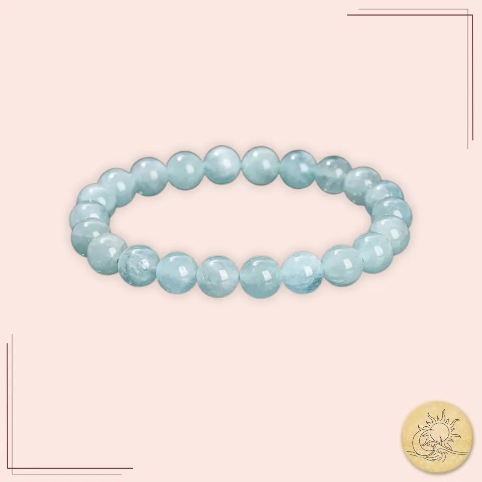 Bracelet énergétique en aigue-marine, pierre de douceur et de confiance – accessoire spirituel pour apaiser les émotions et harmoniser la gorge – Aura Cristal