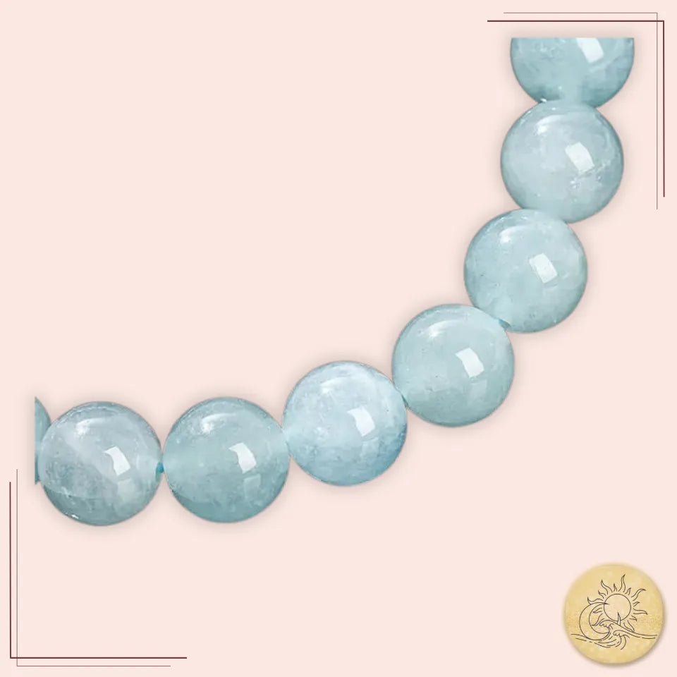 Bracelet en aigue-marine naturelle, perles polies bleu clair – bijou de lithothérapie favorisant la détente, la clarté mentale et l’équilibre émotionnel – Aura Cristal