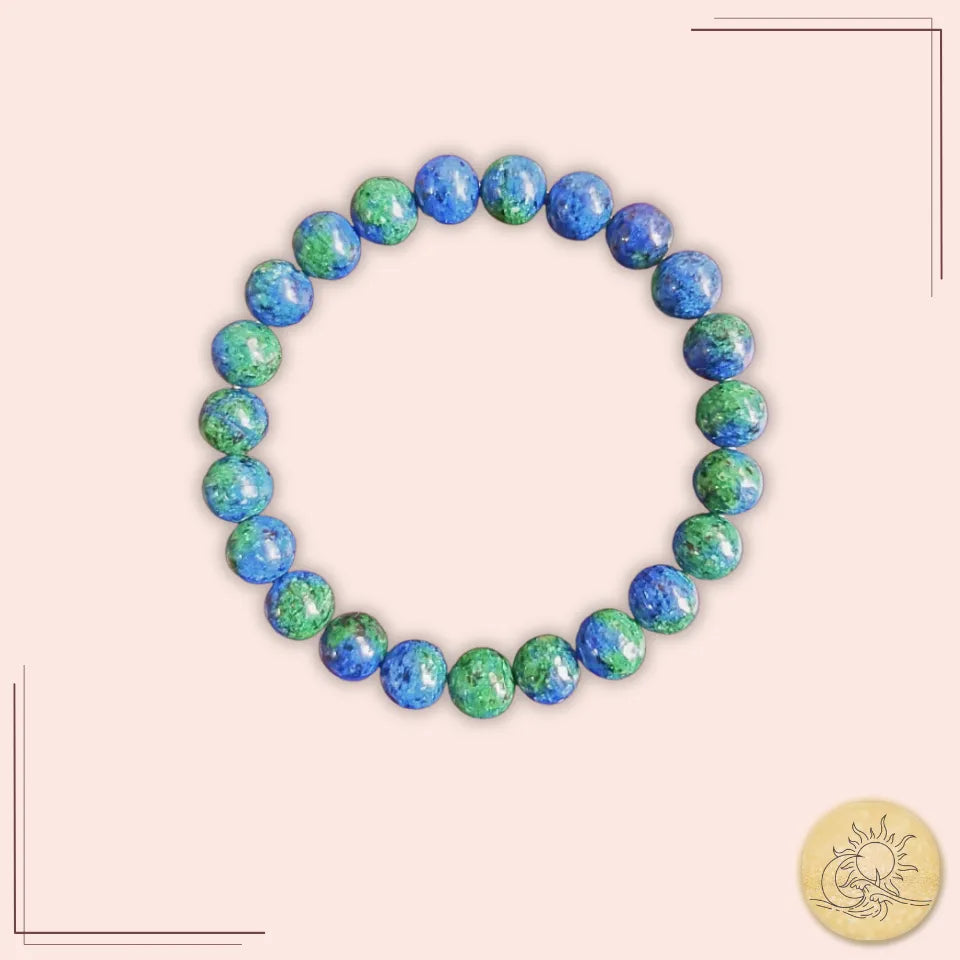 Bracelet en azurite-malachite naturelle – bijou énergétique en pierre naturelle favorisant l’harmonie intérieure et la protection spirituelle – Aura Cristal