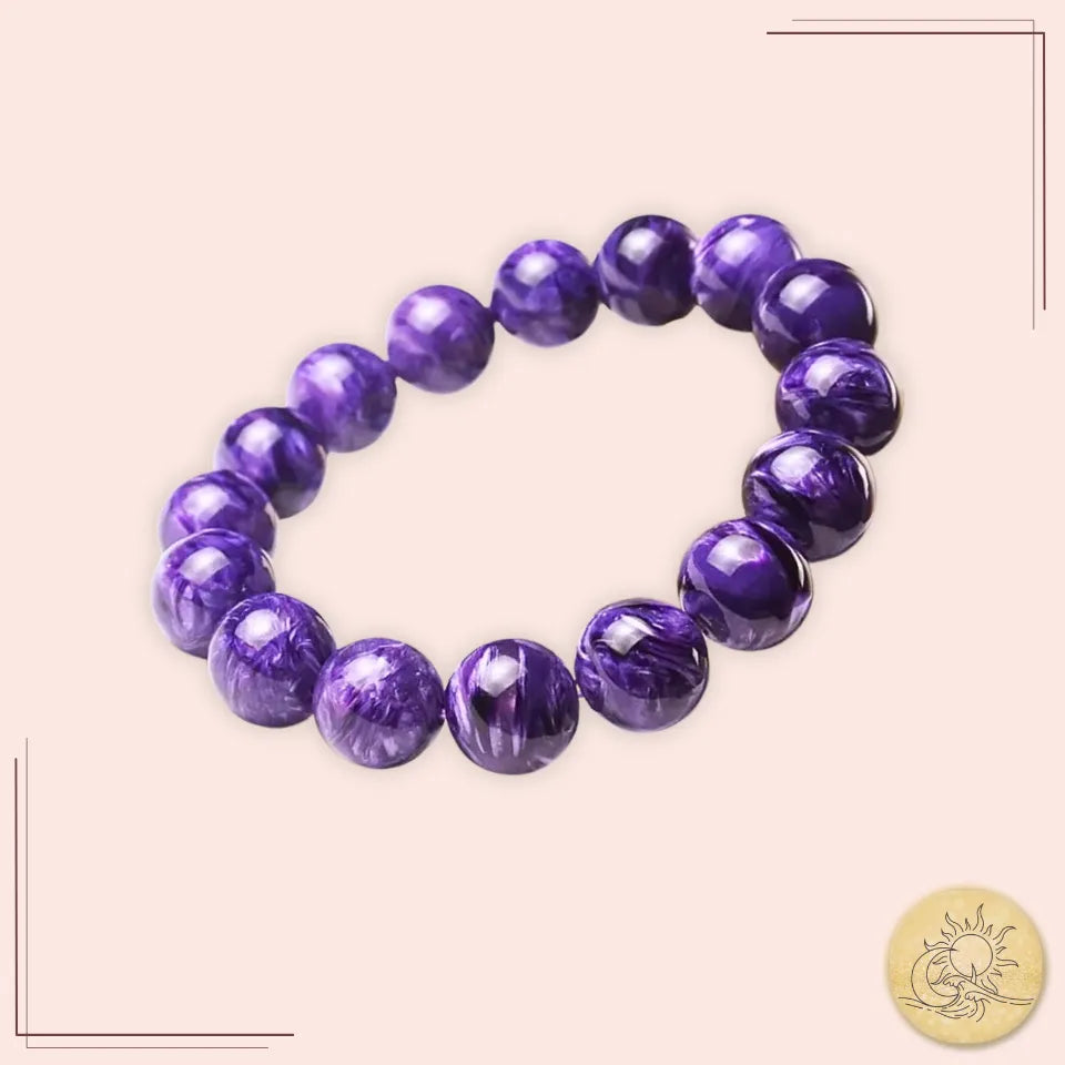 Bracelet lithothérapie en charoïte naturelle, bijou énergétique pour calmer le mental, purifier les émotions et élever la conscience – Aura Cristal.