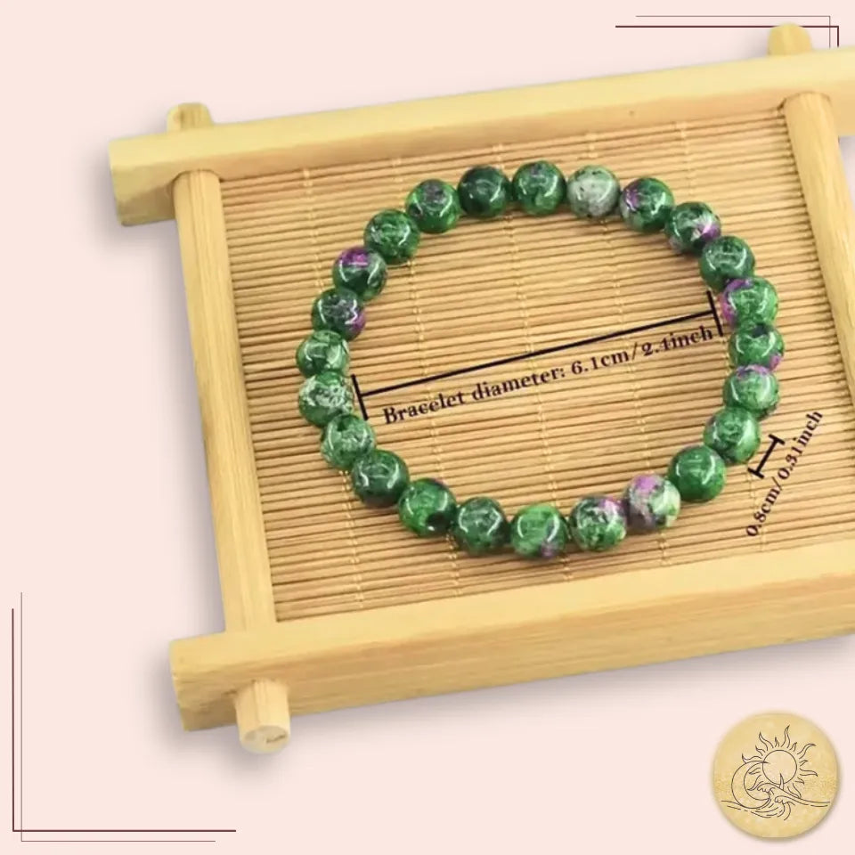 Bracelet lithothérapie en rubis sur zoïsite, pierre naturelle stimulant la confiance, la joie de vivre et la croissance personnelle – sélection Aura Cristal.