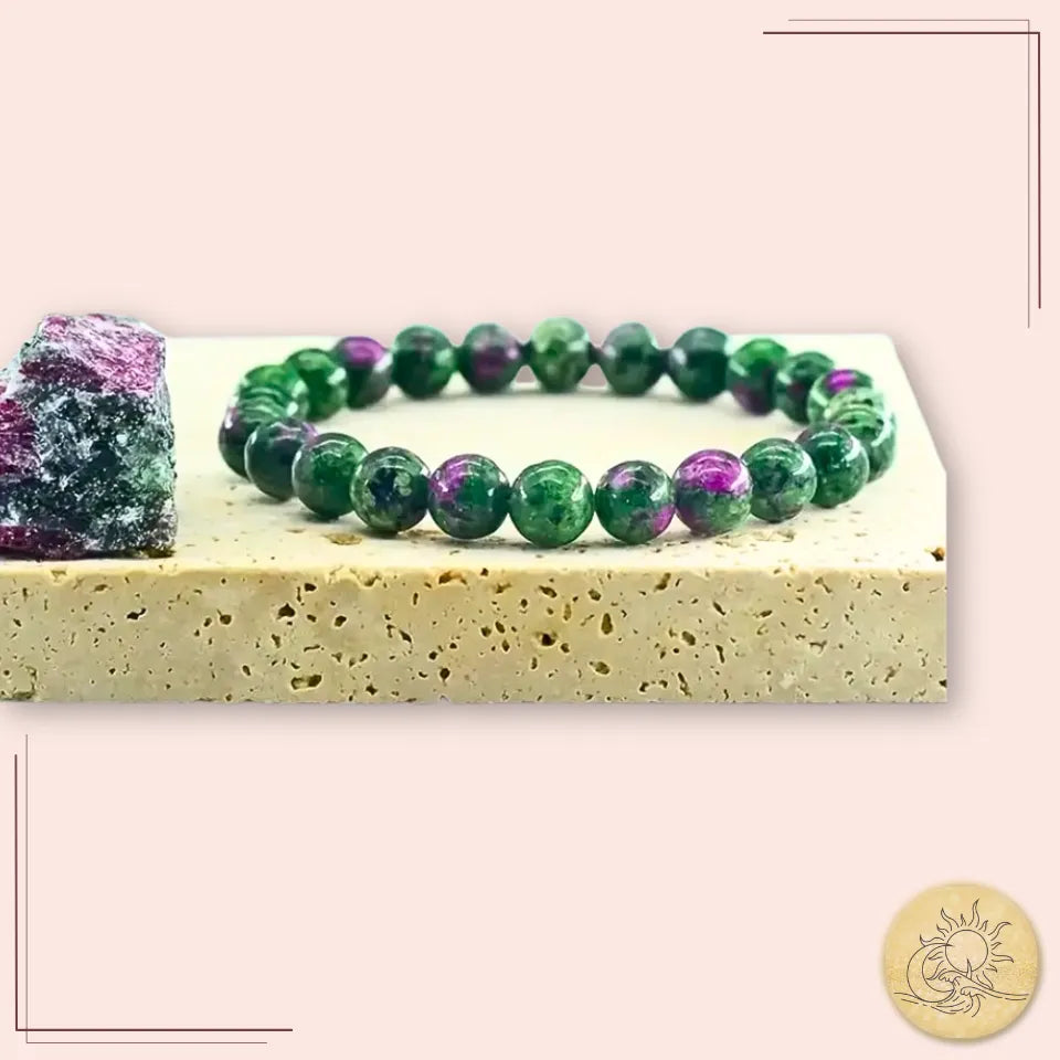 Bracelet pierre naturelle rubis sur zoïsite, symbole de force intérieure et de transformation positive – bijou énergétique pour le bien-être – Aura Cristal.
