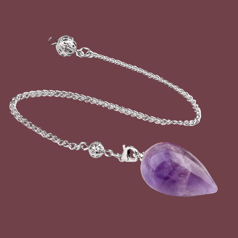 Pendule en améthyste naturelle en forme de goutte – pierre de sérénité et d’intuition spirituelle – Aura Cristal