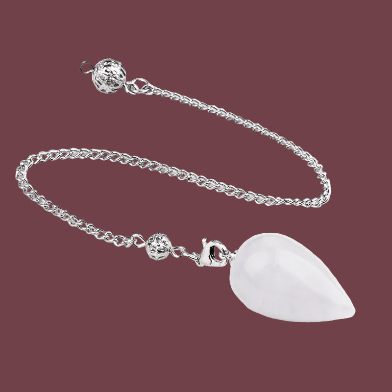 Pendule en cristal de roche naturelle en forme de goutte – pierre de pureté et d’harmonisation énergétique – Aura Cristal