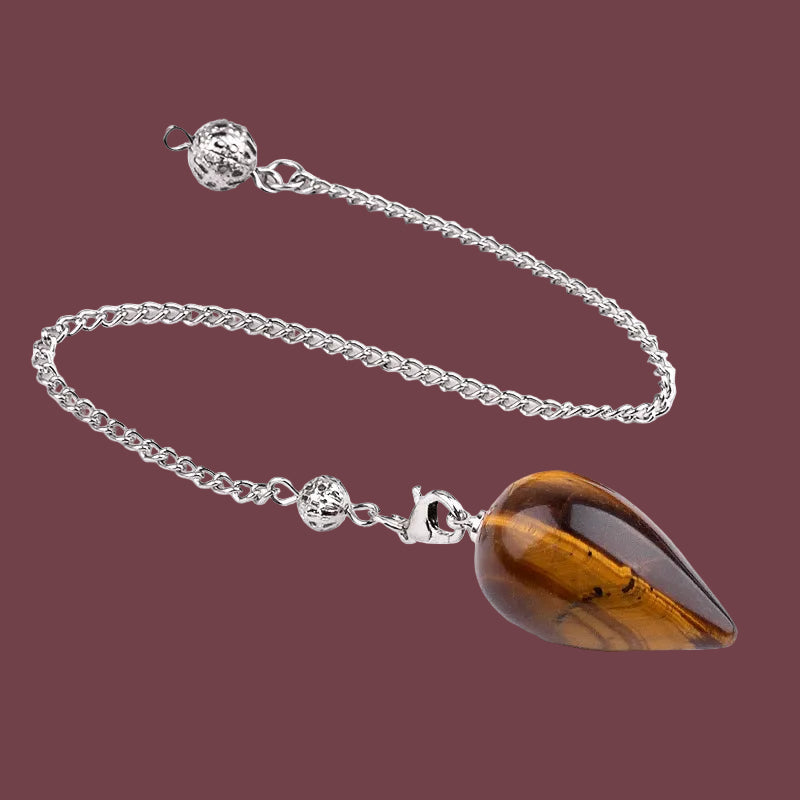 Pendule en œil de tigre naturelle en forme de goutte – pierre de protection et de confiance en soi – Aura Cristal