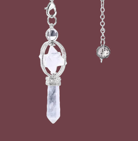 Pendule en cristal de roche naturelle – pierre de pureté et de lumière – Aura Cristal