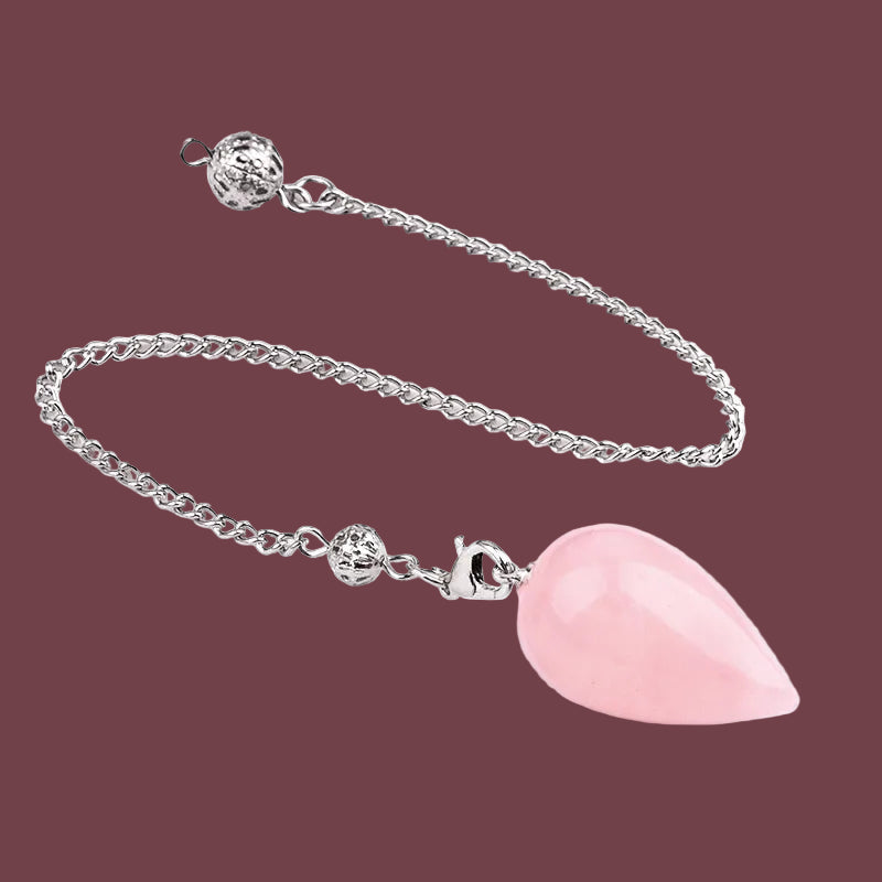 Pendule en quartz rose naturelle en forme de goutte – pierre d’amour, de tendresse et de douceur – Aura Cristal