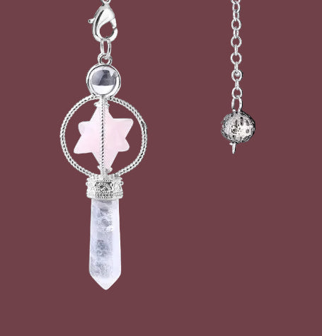 Pendule en quartz rose naturelle – pierre d’amour et de douceur – outil énergétique Merkaba – Aura Cristal