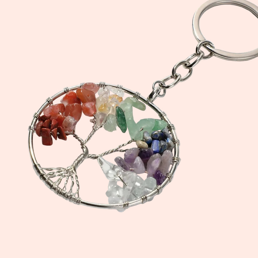 Porte-clés Arbre de Vie argenté – symbole d’équilibre, de sagesse et de protection – Aura Cristal