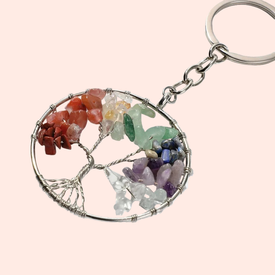 Porte-clés Arbre de Vie argenté – symbole d’équilibre, de sagesse et de protection – Aura Cristal