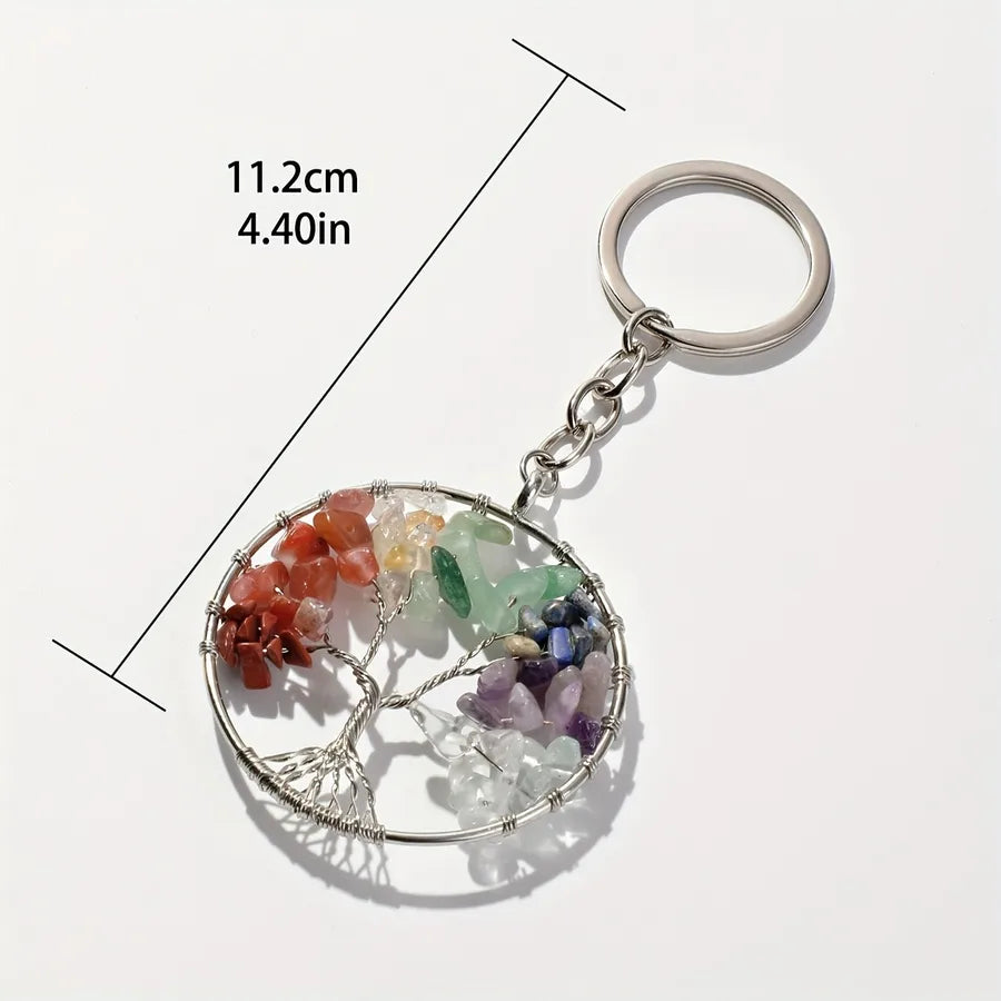 Porte-clés Arbre de Vie argenté vu de face – bijou spirituel représentant la connexion à la nature et à l’univers – Aura Cristal