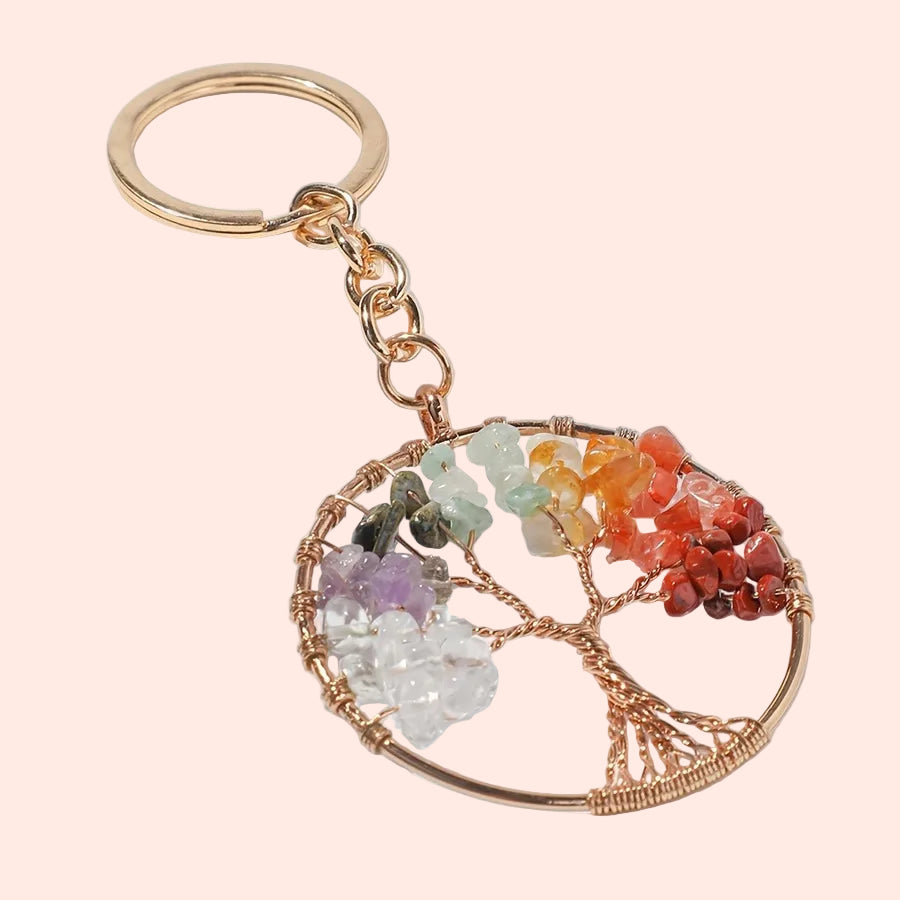 Porte-clés Arbre de Vie doré – symbole de prospérité et d’épanouissement personnel – Aura Cristal