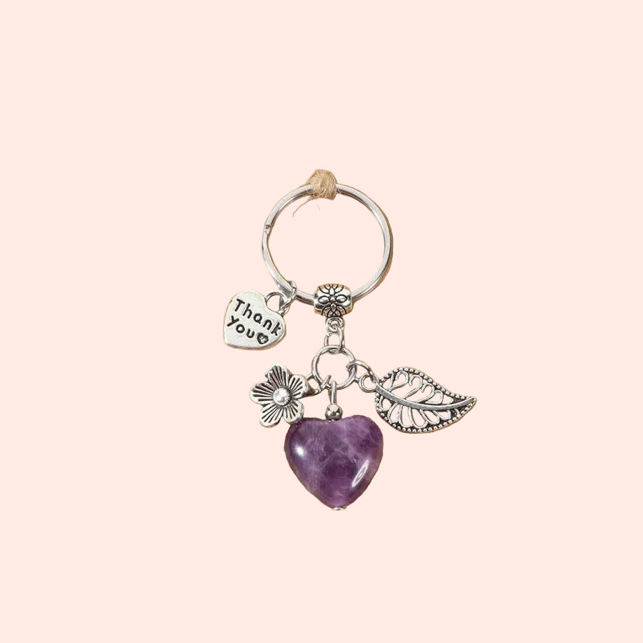 Porte-clés cœur en améthyste naturelle – pierre de sérénité et de sagesse intérieure – Aura Cristal