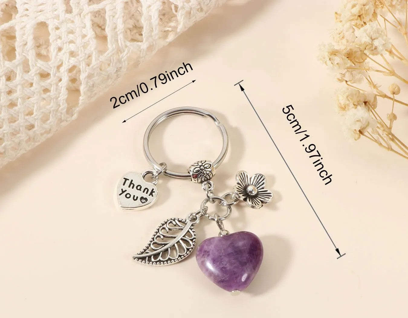 Porte-clés cœur en améthyste naturelle – pierre de sérénité et de sagesse intérieure – Aura Cristal
