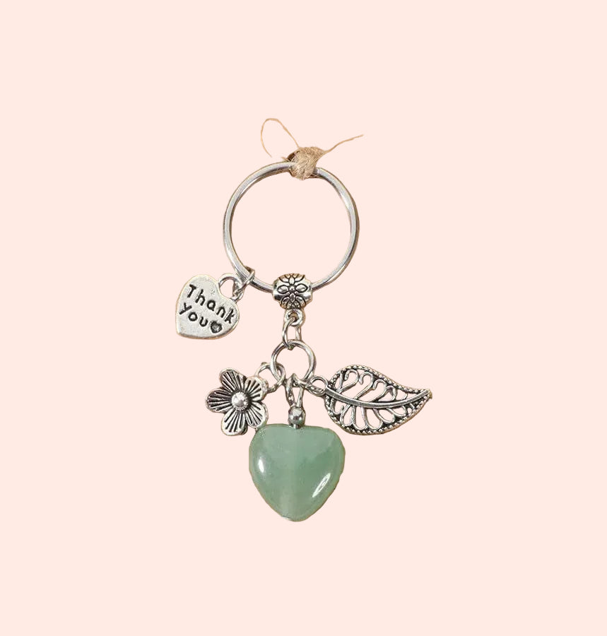 Porte-clés cœur en aventurine verte naturelle – pierre de chance et d’harmonie du cœur – Aura Cristal