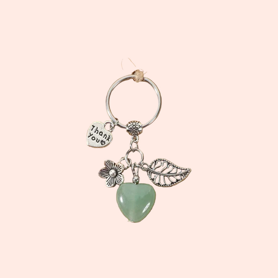 Porte-clés cœur en aventurine verte naturelle – pierre de chance, d’harmonie et d’ouverture du cœur – Aura Cristal
