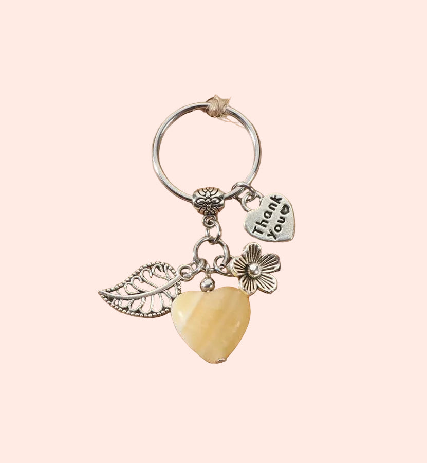 Porte-clés cœur en citrine naturelle – pierre de joie, d’énergie positive et d’abondance – Aura Cristal