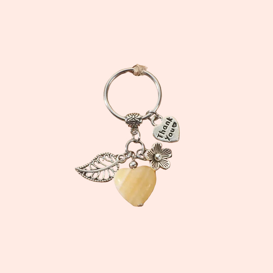 Porte-clés cœur en citrine naturelle – pierre de joie, d’énergie positive et d’abondance – Aura Cristal