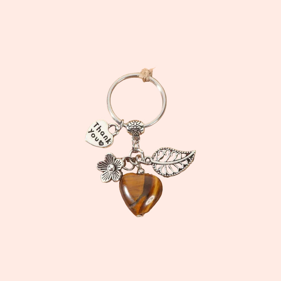 Porte-clés cœur en œil de tigre naturelle – pierre de protection et de confiance en soi – Aura Cristal