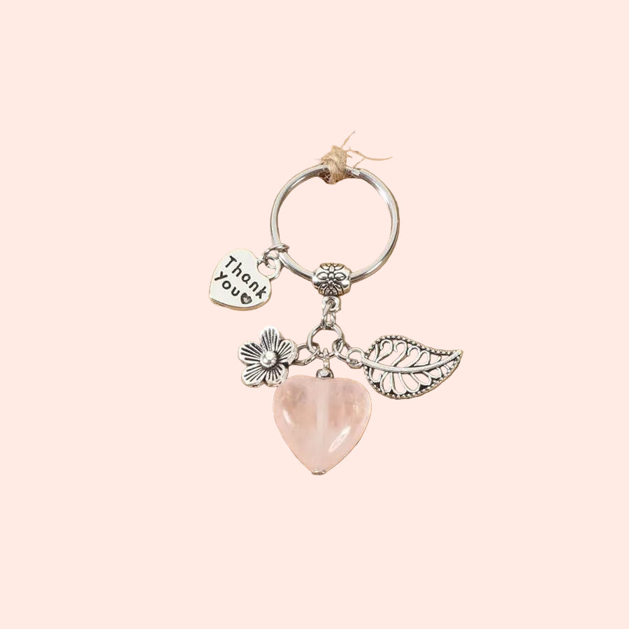 Porte-clés cœur en quartz rose naturelle – pierre d’amour et de douceur – symbole de bienveillance et de tendresse – Aura Cristal