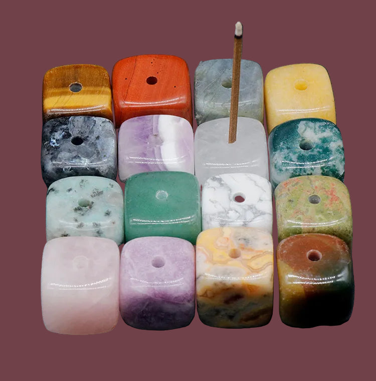 Ensemble de porte-encens en pierres naturelles multicolores – jaspe, quartz, améthyste, aventurine, œil de tigre – accessoires spirituels pour la purification et la méditation – Aura Cristal