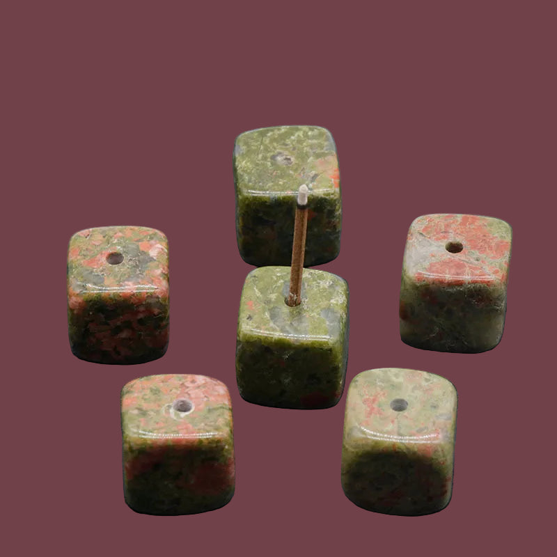 Porte-encens en unakite naturelle – pierre de guérison émotionnelle et d’équilibre du cœur – Aura Cristal