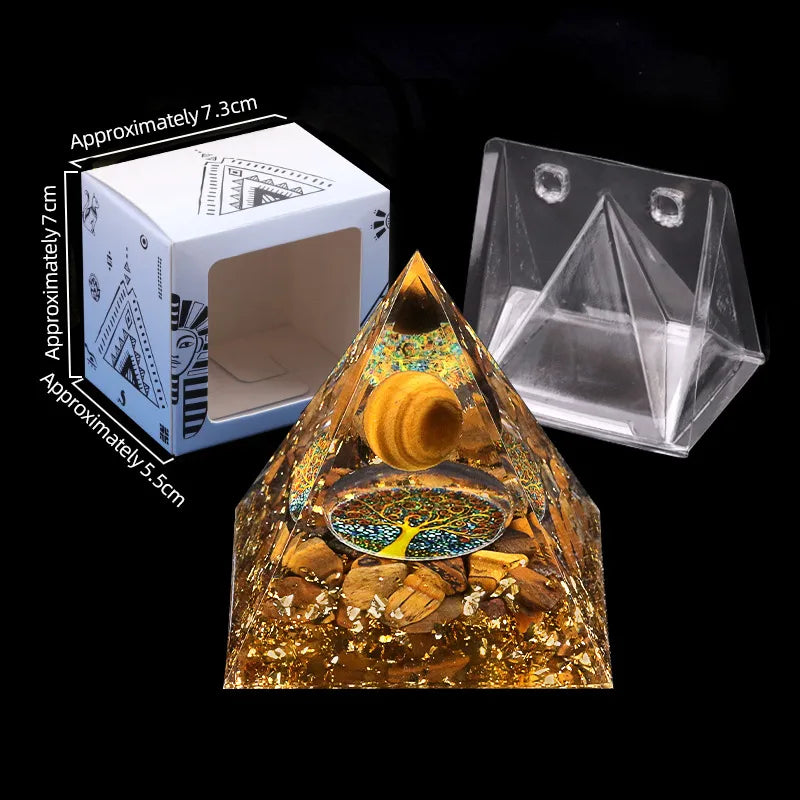 Boîte cadeau 7.3x5.5cm Aura pour pyramide orgonite – emballage pour pyramide avec pierre naturelle et boule centrale – Aura Cristal