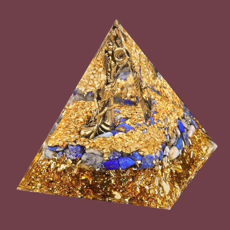 Pyramide Shiva en lapis lazuli naturelle – symbole de vérité et d’éveil – pierre bleue et base dorée énergétique – Aura Cristal