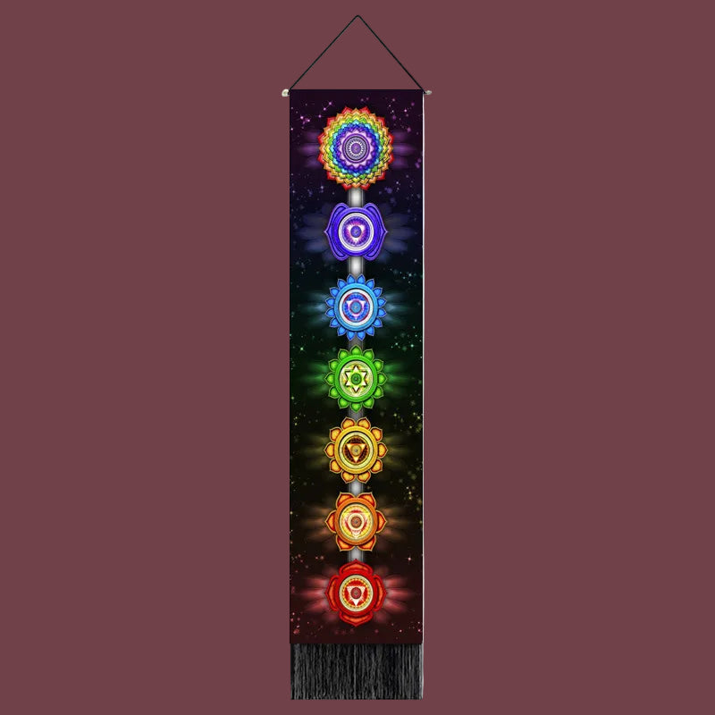 Tapisserie murale Chakras Divins – décoration multicolore représentant l’énergie des sept chakras – Aura Cristal