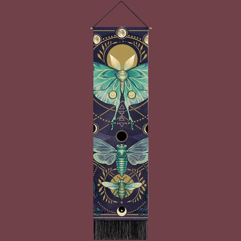 Tapisserie murale spirituelle Danse Nocturne – décoration mystique aux tons profonds évoquant l’énergie lunaire – Aura Cristal