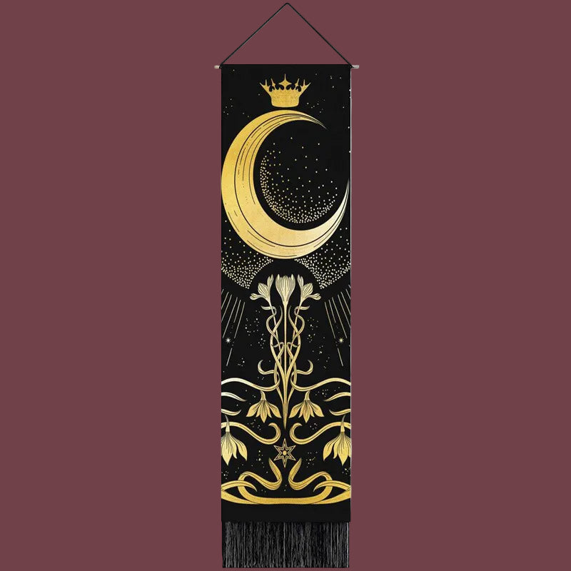 Tapisserie murale Éclat de Lune – décoration mystique représentant la lumière lunaire et l’intuition – Aura Cristal