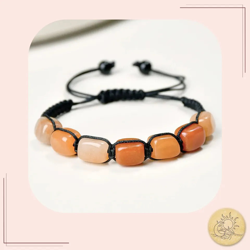 Bracelet 7 chakras en pierre naturelle d’Aventurine Rouge, perles orangées apportant vitalité, confiance et équilibre émotionnel Aura Cristal.