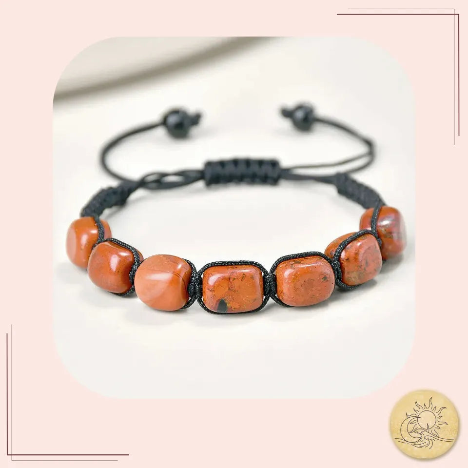 Bracelet 7 chakras en pierre naturelle de Jaspe Rouge, perles rouges favorisant le courage, la vitalité et la stabilité intérieure Aura Cristal.