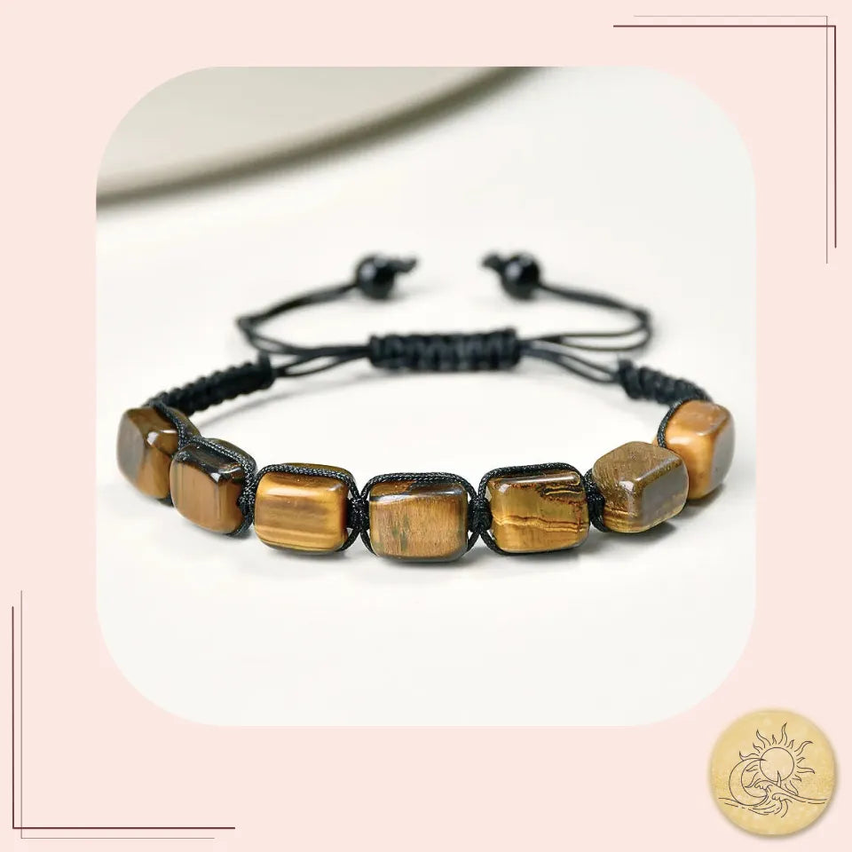 Bracelet 7 chakras en pierre naturelle d’Œil de Tigre, perles dorées et brunes favorisant la protection, la confiance et la force intérieure Aura Cristal.