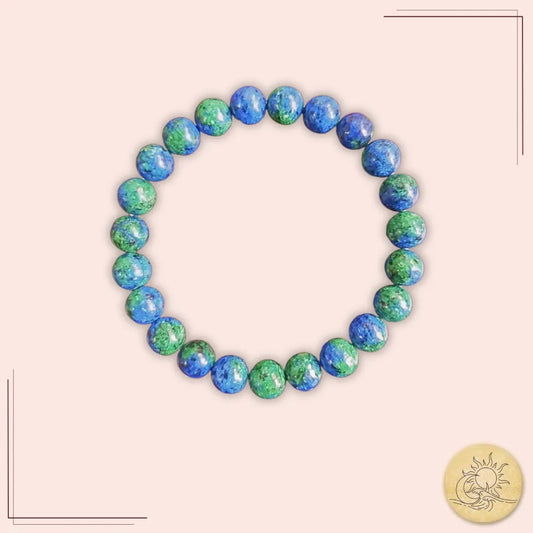 Bracelet en azurite-malachite naturelle – bijou énergétique en pierre naturelle favorisant l’harmonie intérieure et la protection spirituelle – Aura Cristal