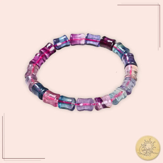 Bracelet en Fluorite multicolore naturelle – perles bambou polies – bijou énergétique d’harmonie et de clarté – Aura Cristal