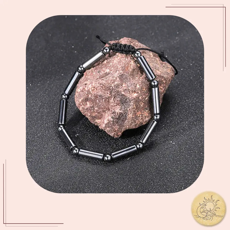 Bracelet Hématite bambou – bijou énergétique unisexe – protection et ancrage spirituel – Aura Cristal