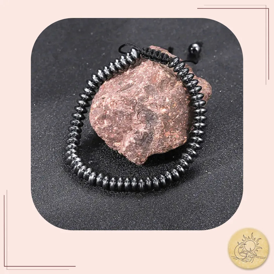 Bracelet Hématite naturelle – disques polis – bijou spirituel pour ancrage et clarté mentale – Aura Cristal