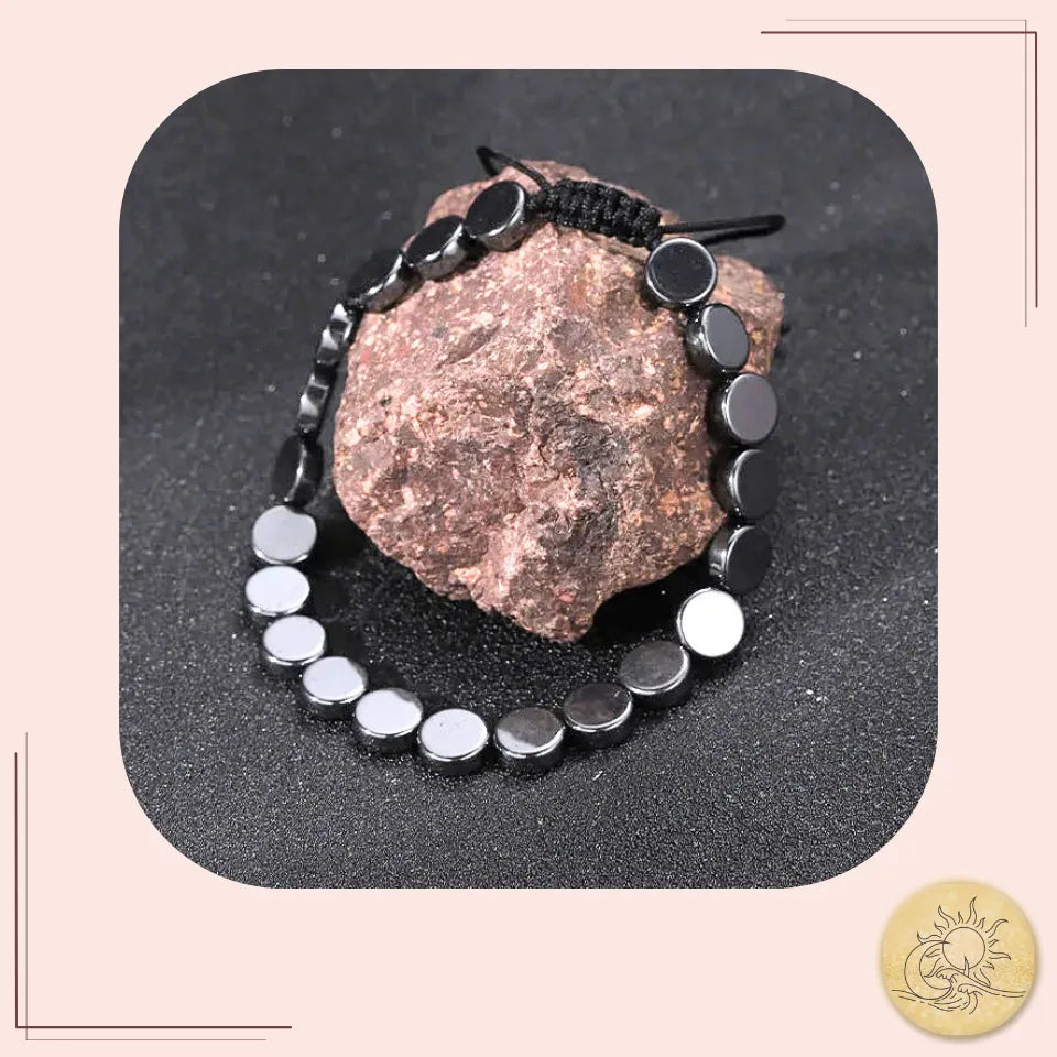 Bracelet Hématite naturelle – perles style pièce de monnaie – bijou d’ancrage et de stabilité – Aura Cristal