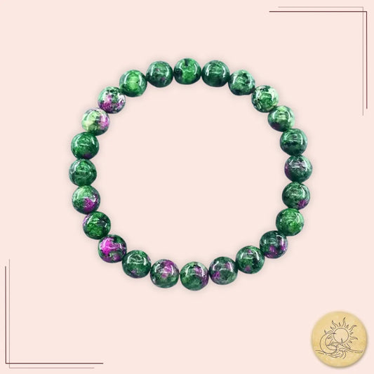 Bracelet en rubis sur zoïsite naturelle, pierre d’énergie et d’équilibre – bijou favorisant la vitalité, la motivation et l’harmonie émotionnelle – sélection Aura Cristal.