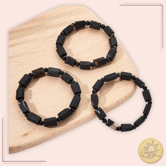 Bracelet en Tourmaline Noire naturelle – bijou énergétique d’ancrage et de protection – perles polies – Aura Cristal