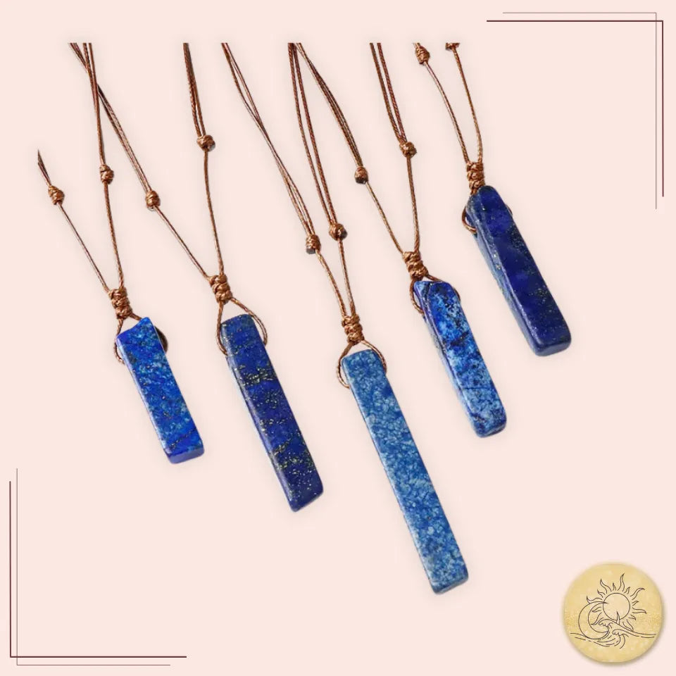 Collier cordon en pierre naturelle de Lapis Lazuli, pendentif rectangulaire poli bleu profond, bijou de sagesse et de vérité intérieure Aura Cristal.