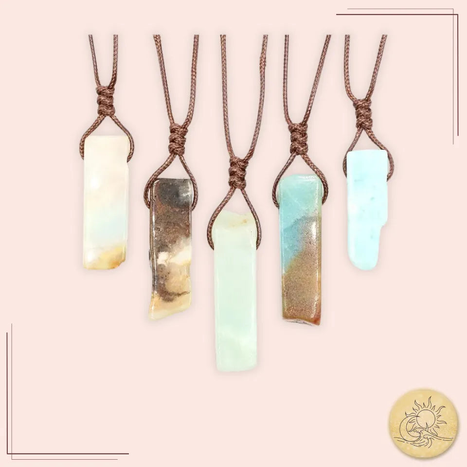 Collier pendentif en Amazonite Polychrome – pierre d’harmonie, d’équilibre émotionnel et de douceur – Aura Cristal