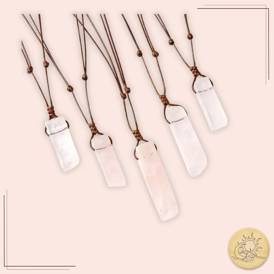 Collier pendentif en Quartz Rose naturelle – pierre d’amour, de bienveillance et de guérison du cœur – Aura Cristal