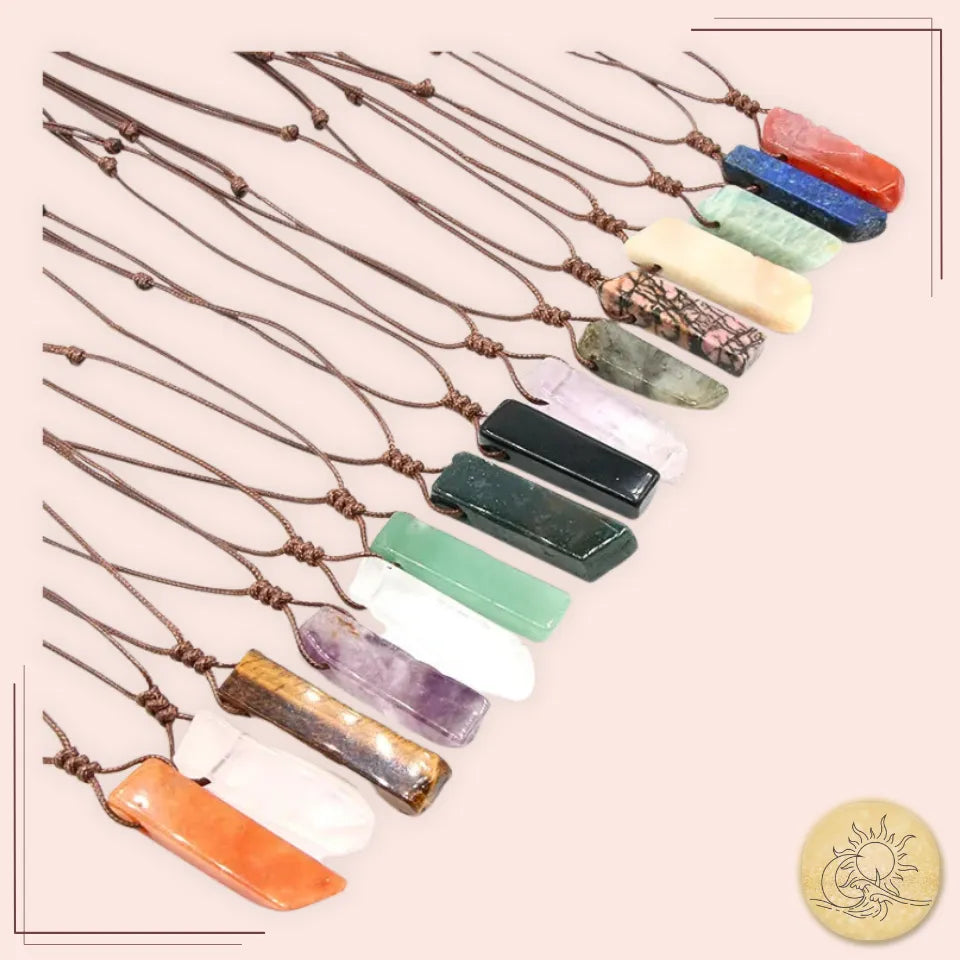 Ensemble de pendentifs rectangulaires multicolores en pierres naturelles – énergie, protection et équilibre – Aura Cristal